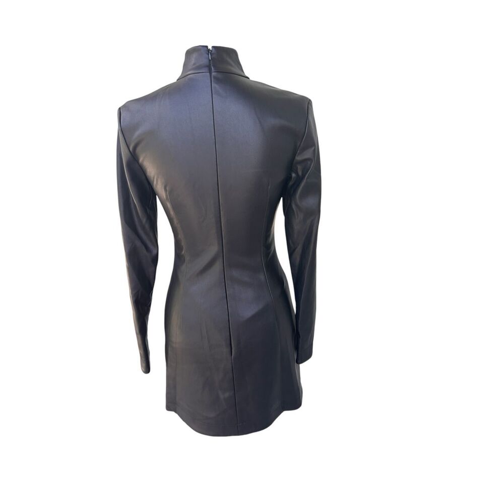 Staud Palettes Faux Leather High Neck Mini Dress Black Size 2 - Picture 3 of 14